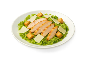 Grilled chicken Caesar salad with Parmesan, isolated on a transparent background