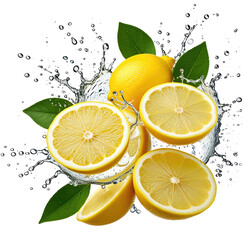 Fresh lemons splashing in water, vibrant background (4)