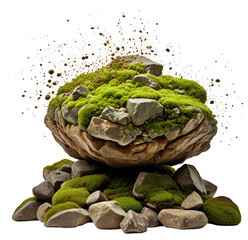 Mossy rocks exploding, nature background, game asset (1)