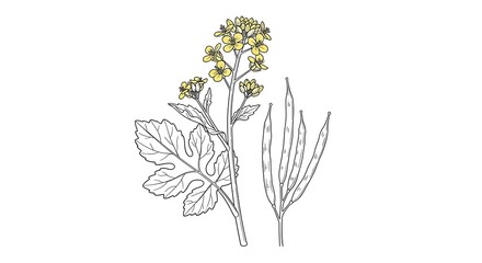 Mustard Plant Botanical Vector Illustration Isolated