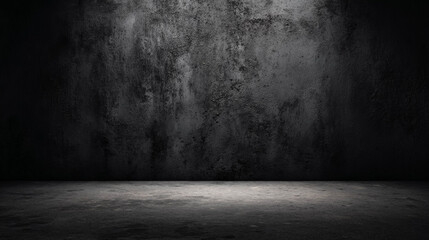 Fototapeta premium Textured dark wall creates a dramatic backdrop with illuminated floor space, ideal for artistic displays and creative projects
