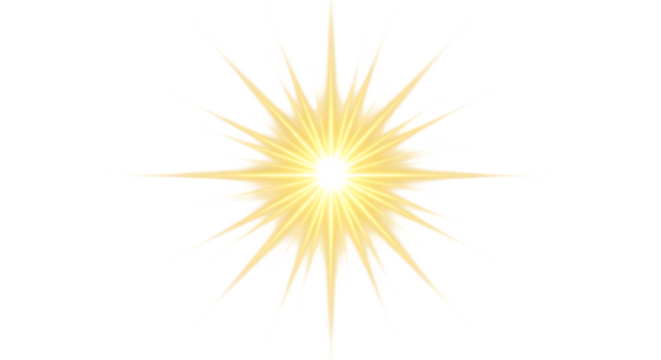 Golden starburst light effect isolated on transparent background for design elements