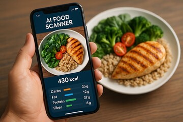 Scanning food with ai food scanner app on smartphone for nutrition info