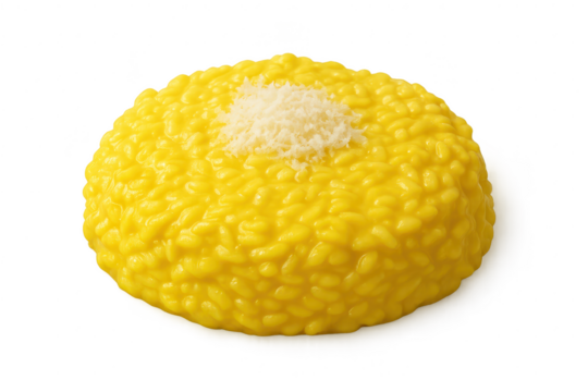 Creamy saffron risotto with parmesan cheese isolated on transparent background
