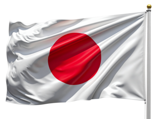Realistic Japanese Flag Waving in Wind, Isolated Transparent PNG 