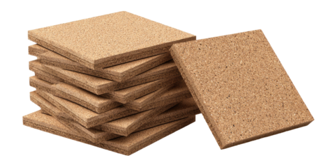 Stack of light beige square cork tiles