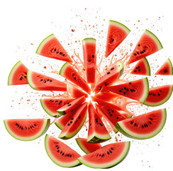 Exploding watermelon slices, summer, juicy, background splash, food ad