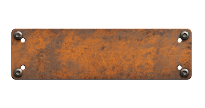 Rusty Metal Plate with Screws on Transparent Background isolated on a transparent background