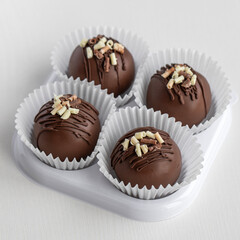 Homemade chocolate dessert in festive packaging