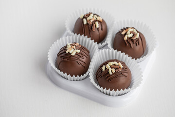 Homemade chocolate dessert in festive packaging