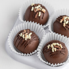 Homemade chocolate dessert in festive packaging