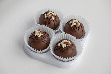 Homemade chocolate dessert in festive packaging