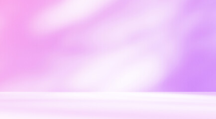 Empty purple pink studio room for product presentation with shadow of tree leaves on the wall. Interior concrete wall and floor design backdrop for displaying products. Shadow overlay effect.