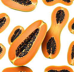 Ripe papaya halves, studio shot, seamless pattern, fruit background, food design