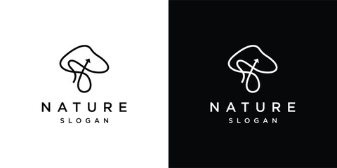 Natural mushroom logo design made with lines. Simple modern mushroom symbol logo