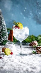 Festive winter cocktail on snow