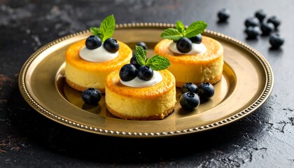 Mini cheesecakes with blueberries and mint