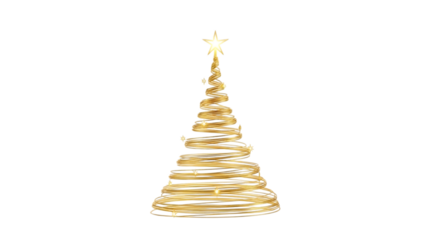 Golden christmas tree isolated on transparent background, a festive and elegant decoration