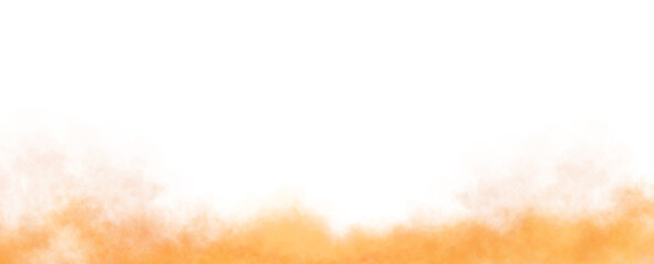 Bright dense orange smoke cloud at the bottom of the frame on transparent background, cinematic warm haze for commercial template mockup and tech presentations with fire effect illustration © Nanotrillion