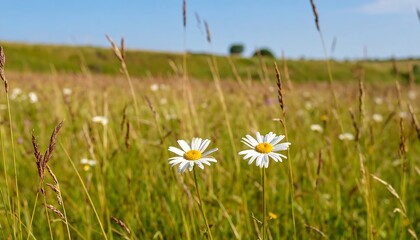 Field of daisies and tall grass