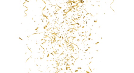 Falling gold confetti isolated on transparent background for celebration and party decoration