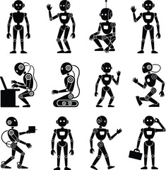 AI Robot Silhouette Icon Vector Collection Futuristic Robot and Android Silhouette Set