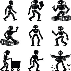 AI Robot Silhouette Icon Vector Collection Futuristic Robot and Android Silhouette Set