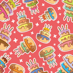 Seamless Birthday Cake Pattern Illustration with Candles