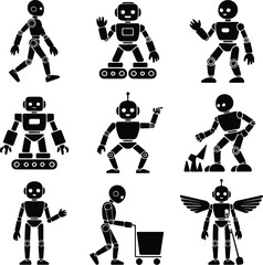 AI Robot Silhouette Icon Vector Collection Futuristic Robot and Android Silhouette Set