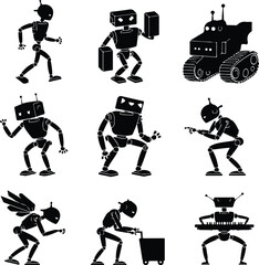 AI Robot Silhouette Icon Vector Collection Futuristic Robot and Android Silhouette Set