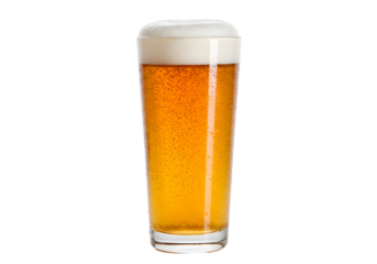A tall glass of frothy golden beer with bubbles rising, perfect for a refreshing beverage