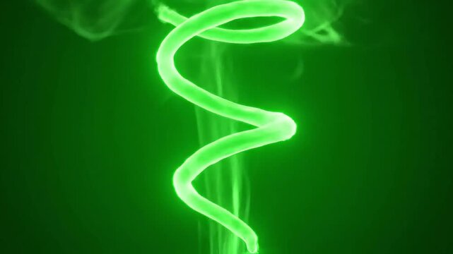 Green glowing spiral smoke abstract shape on dark background perfect for mystery or energy concepts