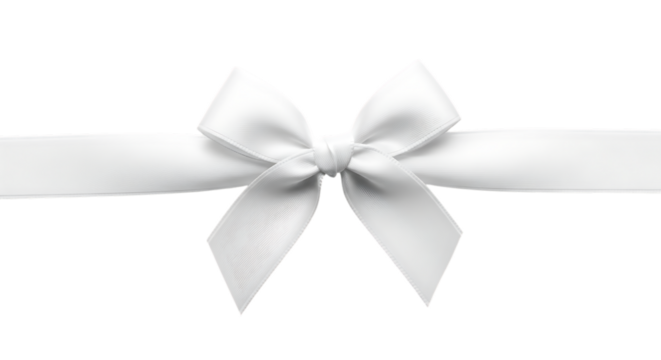 Elegant white ribbon bow isolated on transparent background for gift wrapping or decoration