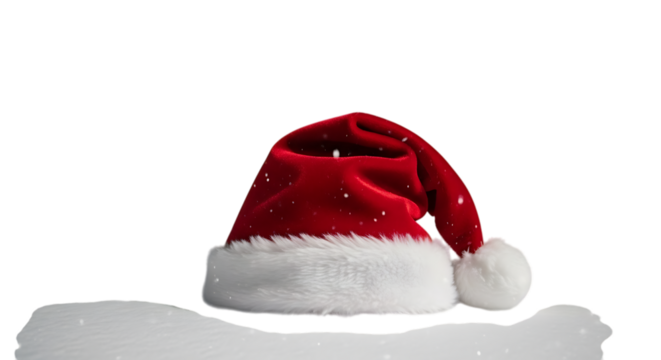 Santa hat on snow isolated on transparent background, a festive symbol of christmas cheer - Powered by Adobe