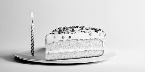 Celebration cake with a single candle on a dish