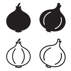 Onion bulb icon set silhouette outline vector design