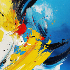 Colorful strokes in abstract painting with yellow and blue