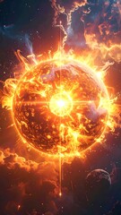 Fiery celestial orb in space