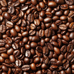 A close up view of many roasted coffee beans together