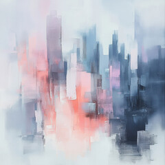 Abstract cityscape painting with soft pastel colors used