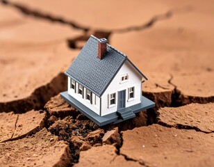 Miniature house on cracked earth