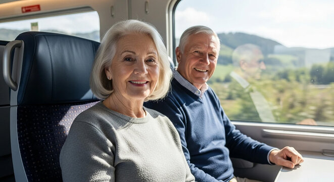 senior couple on a train