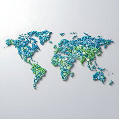 Colorful pharma world map; global pharmaceutical industry with continents made of vivid pills, capsules, tablets. High-resolution medical & healthcare themed illustration for editorial & corporate use