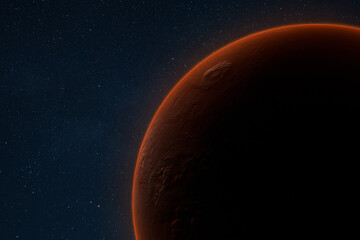Planet Mars close-up with vivid red surface and space background, ideal for science, research, and interplanetary exploration concepts.