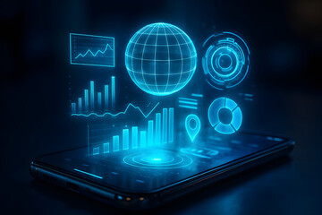 Futuristic Holographic Data Display with Globe and Analytics on Smartphone Screen