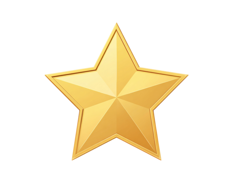 Polished Gold Star with Subtle Shading on Black golden isolated on a transparent background in PNG format.