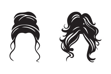 Two black silhouette hairstyles one updo one down