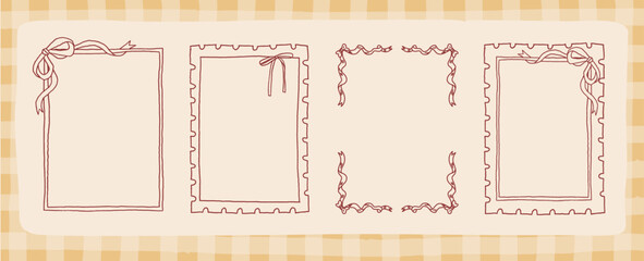 4 Autumn whimsy frames set, hand drawn line art style. Whimsical fall aesthetic border design. Cozy cottagecore autumn frame decor, vector