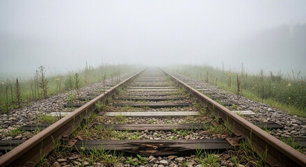 Fototapeta premium Misty Rails Vanishing into the Fog A Journey into the Unknown