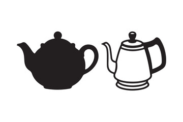Two teapots one silhouette one line drawing